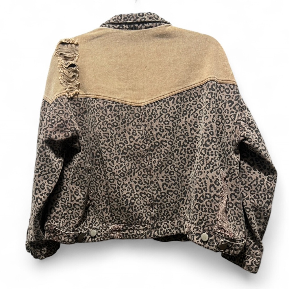 HYFVE Get Me Wild leopard print distressed denim jacket - Size L - Picture 5 of 14